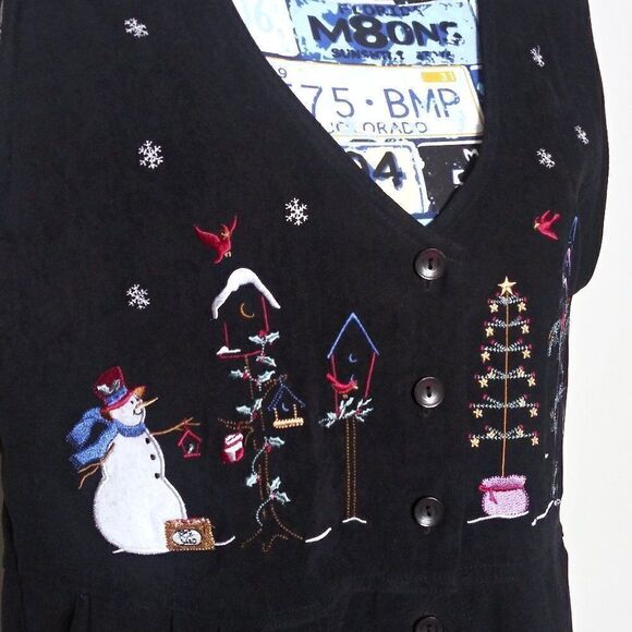 CHRISTOPHER & BANKS Faux Suede Christmas Embroidered Maxi Dress Pockets Sz L VTG - Picture 3 of 8